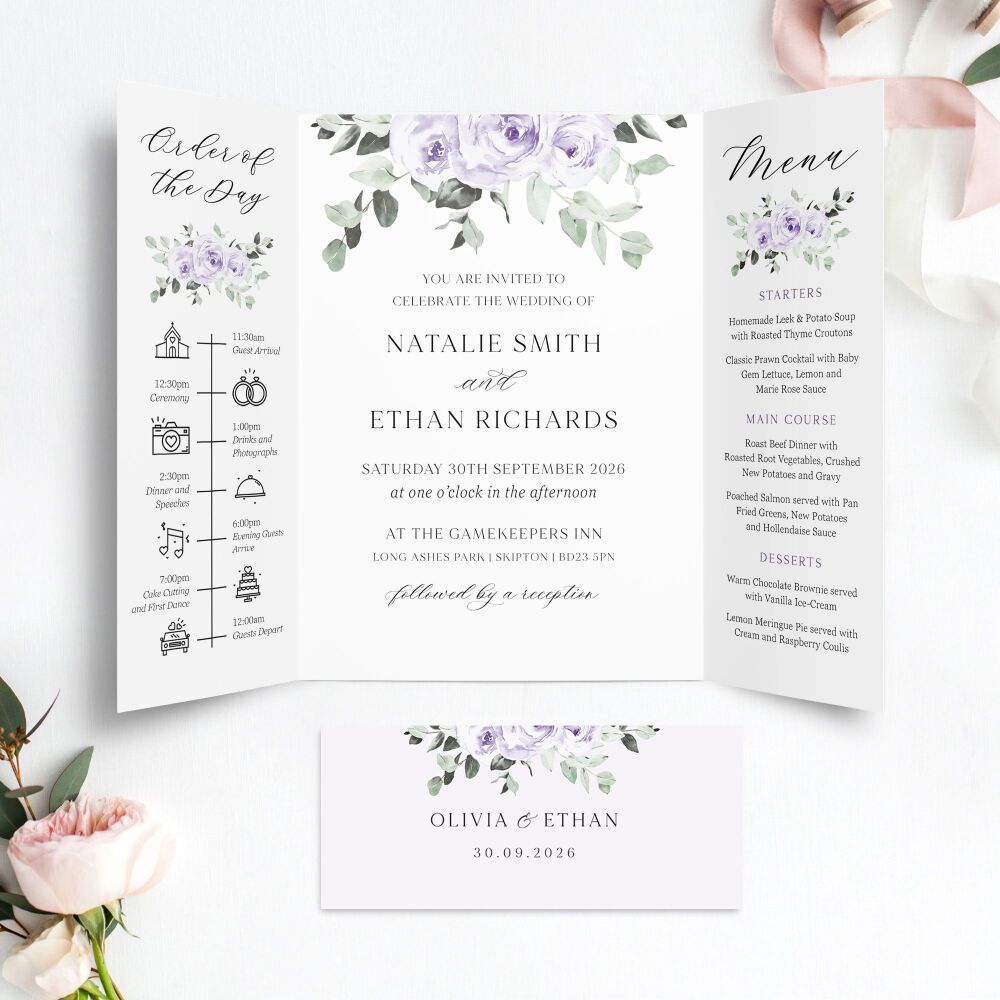 Lilac & Sage Floral Wedding Invitation Sample