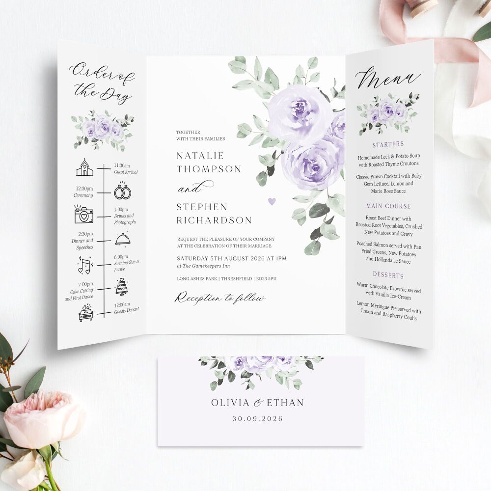Lilac & Sage Floral Wedding Invitation Sample