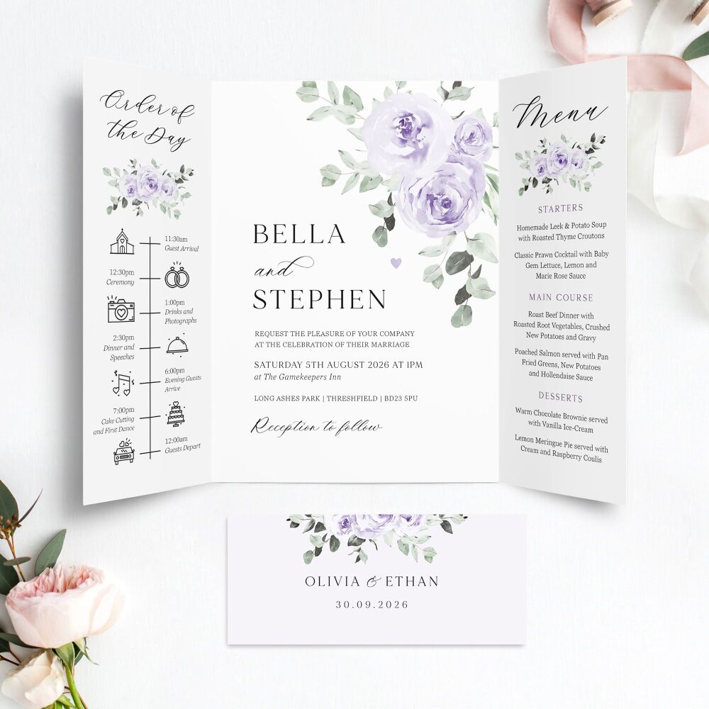 Lilac & Sage Floral Wedding Invitation Sample