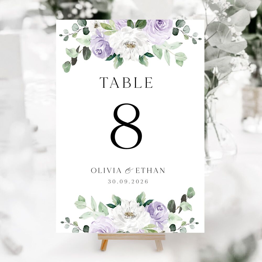 Lilac Florals & Eucalyptus Table Numbers