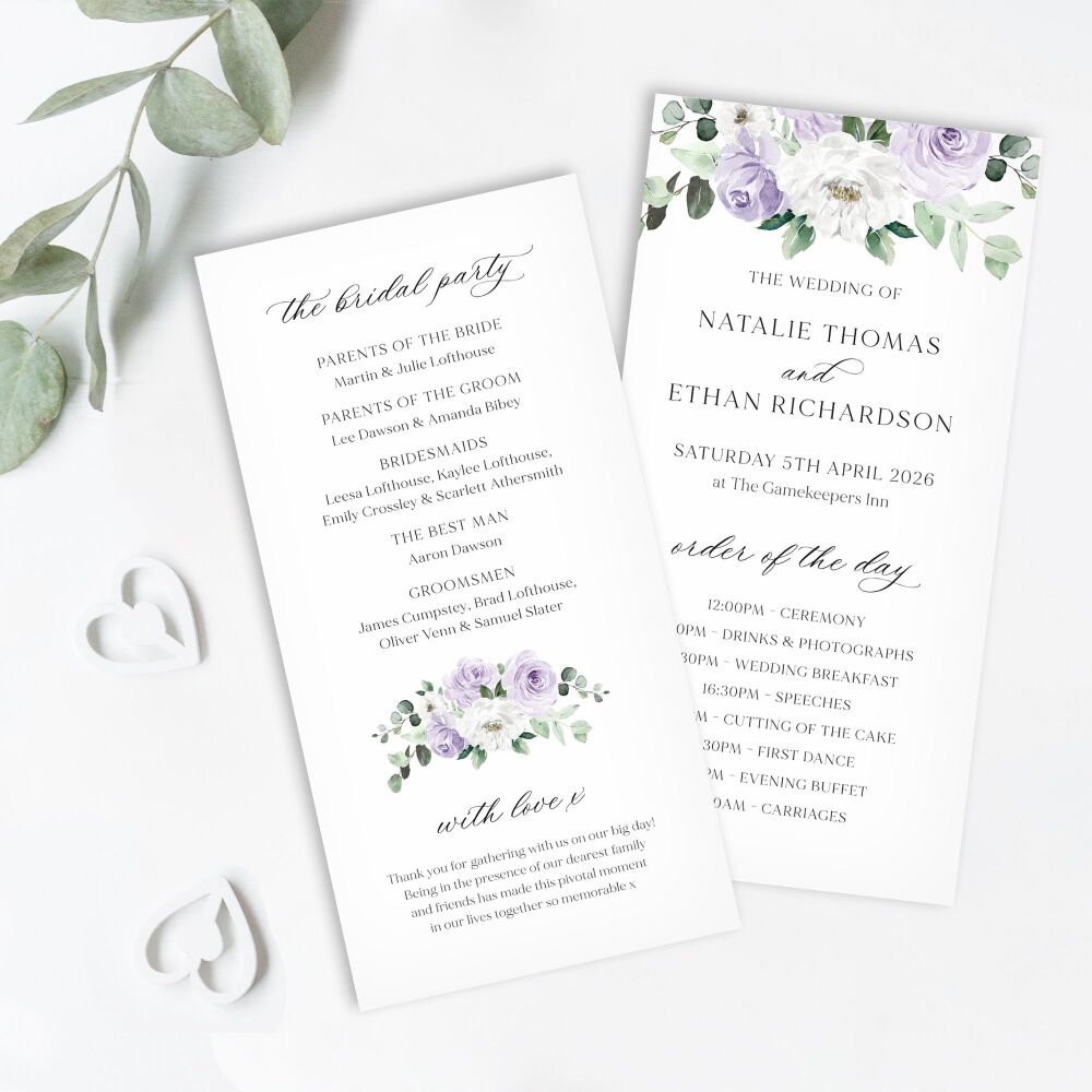 Lilac Florals & Eucalyptus Order of Service Card