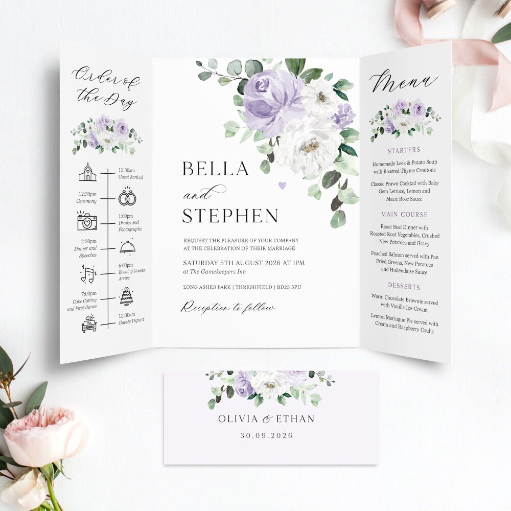Lilac Florals & Eucalyptus Wedding Invitation Sample