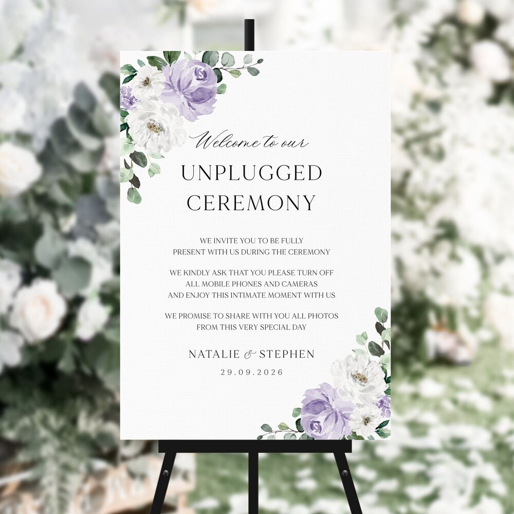 Lilac Florals & Eucalyptus Unplugged Ceremony Sign