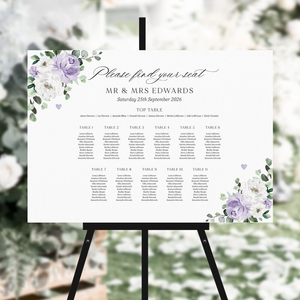 Lilac Florals & Eucalyptus Table Plan