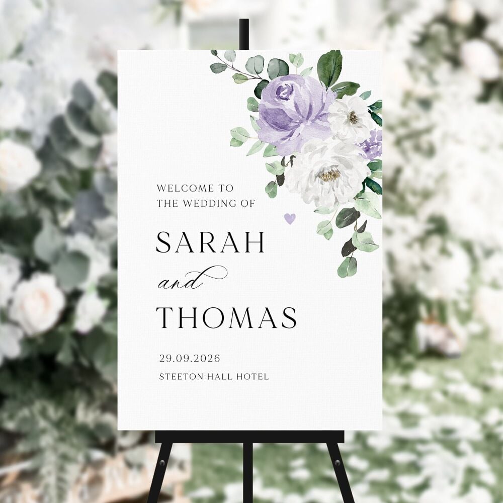 Lilac Florals & Eucalyptus Welcome Sign