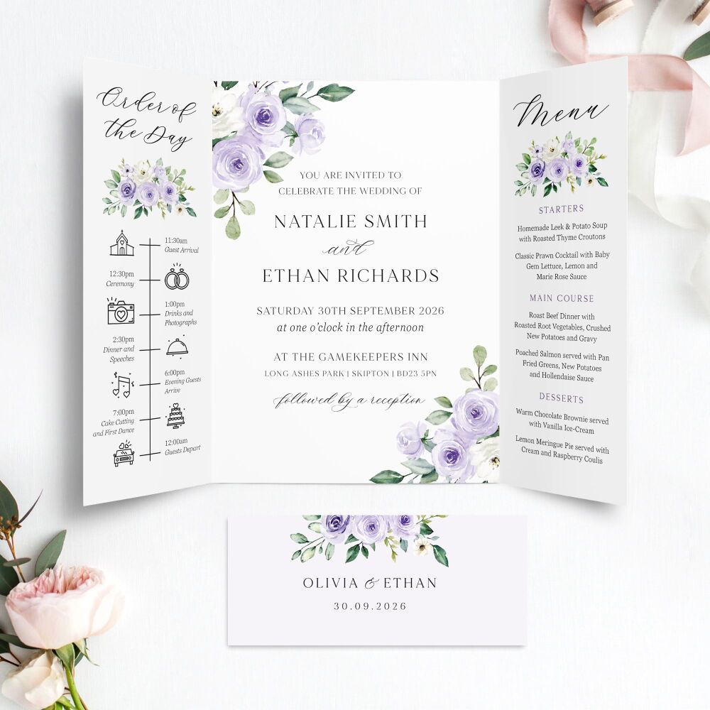 Lilac Roses Wedding Invitation Sample