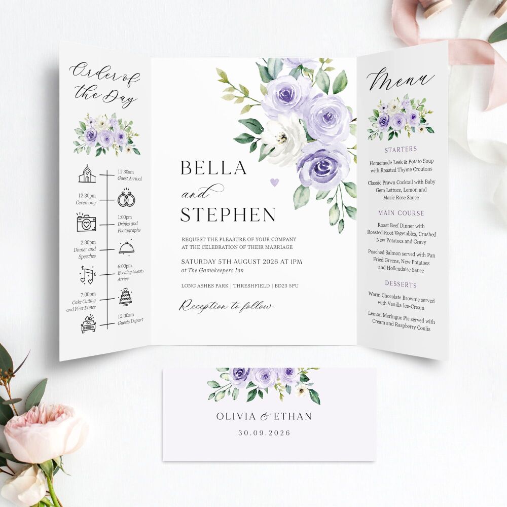 Lilac Roses Wedding Invitation Sample