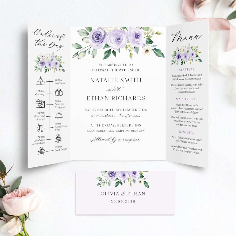 Lilac Roses Wedding Invitation Sample