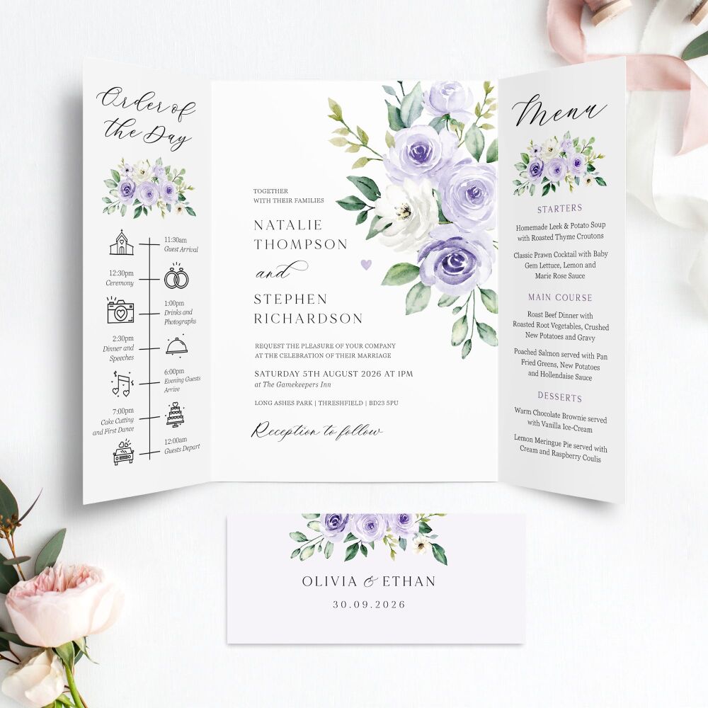 Lilac Roses Wedding Invitation Sample