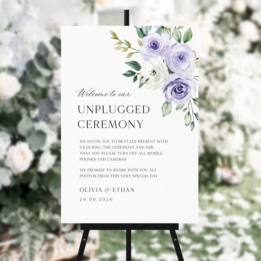 Lilac Roses Unplugged Ceremony Sign