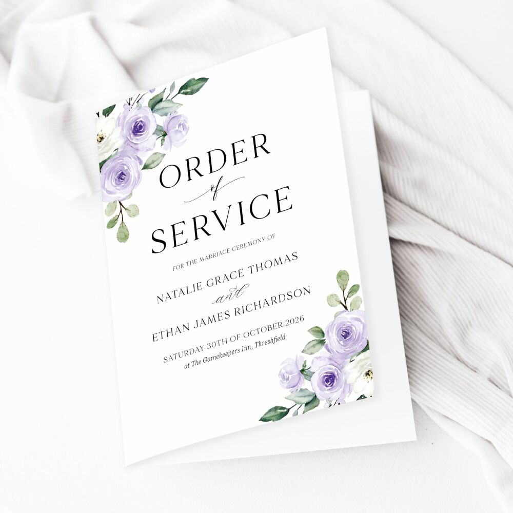 Lilac Roses Order of Service Booklet