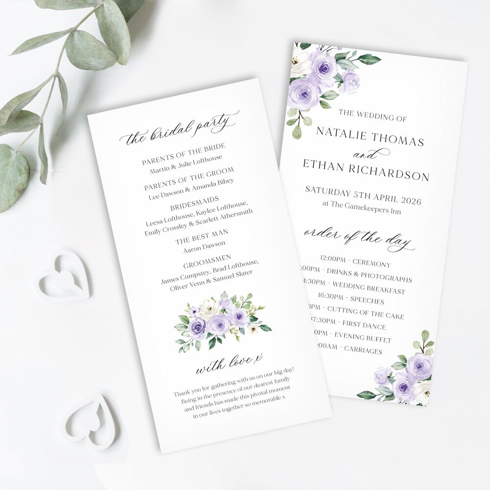 Lilac Roses Order of Service Card