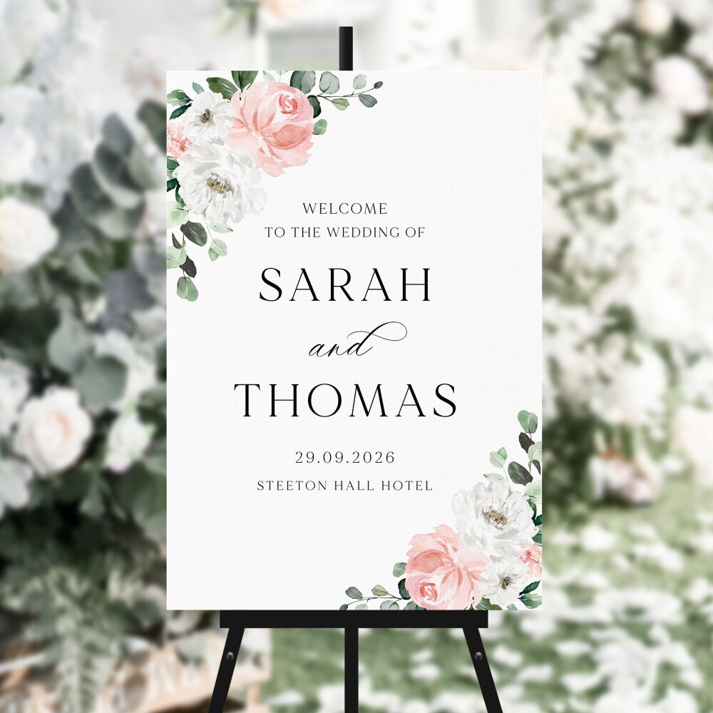 Blush Florals & Eucalyptus Welcome Sign