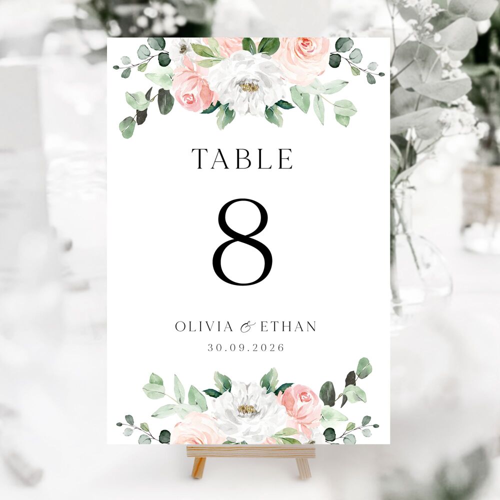 Blush Florals & Eucalyptus Table Numbers