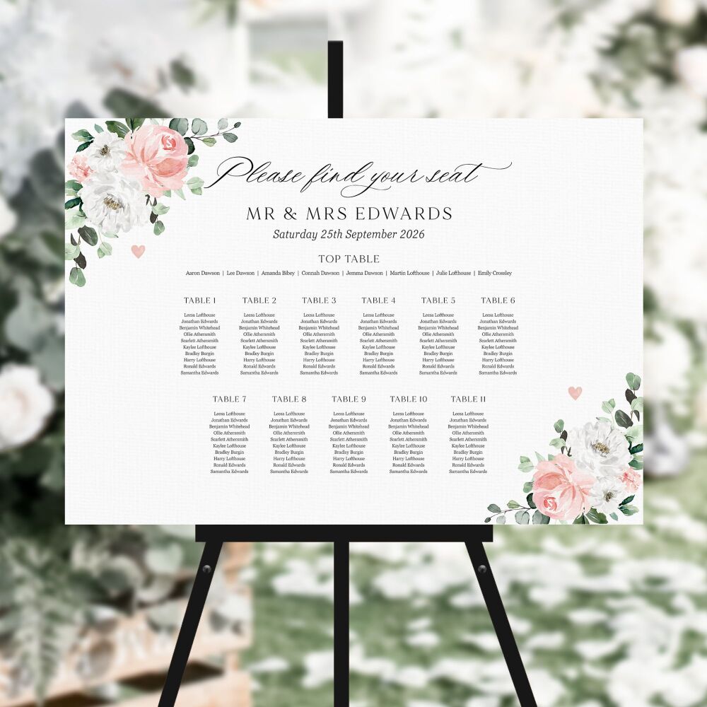 Blush Florals & Eucalyptus Table Plan