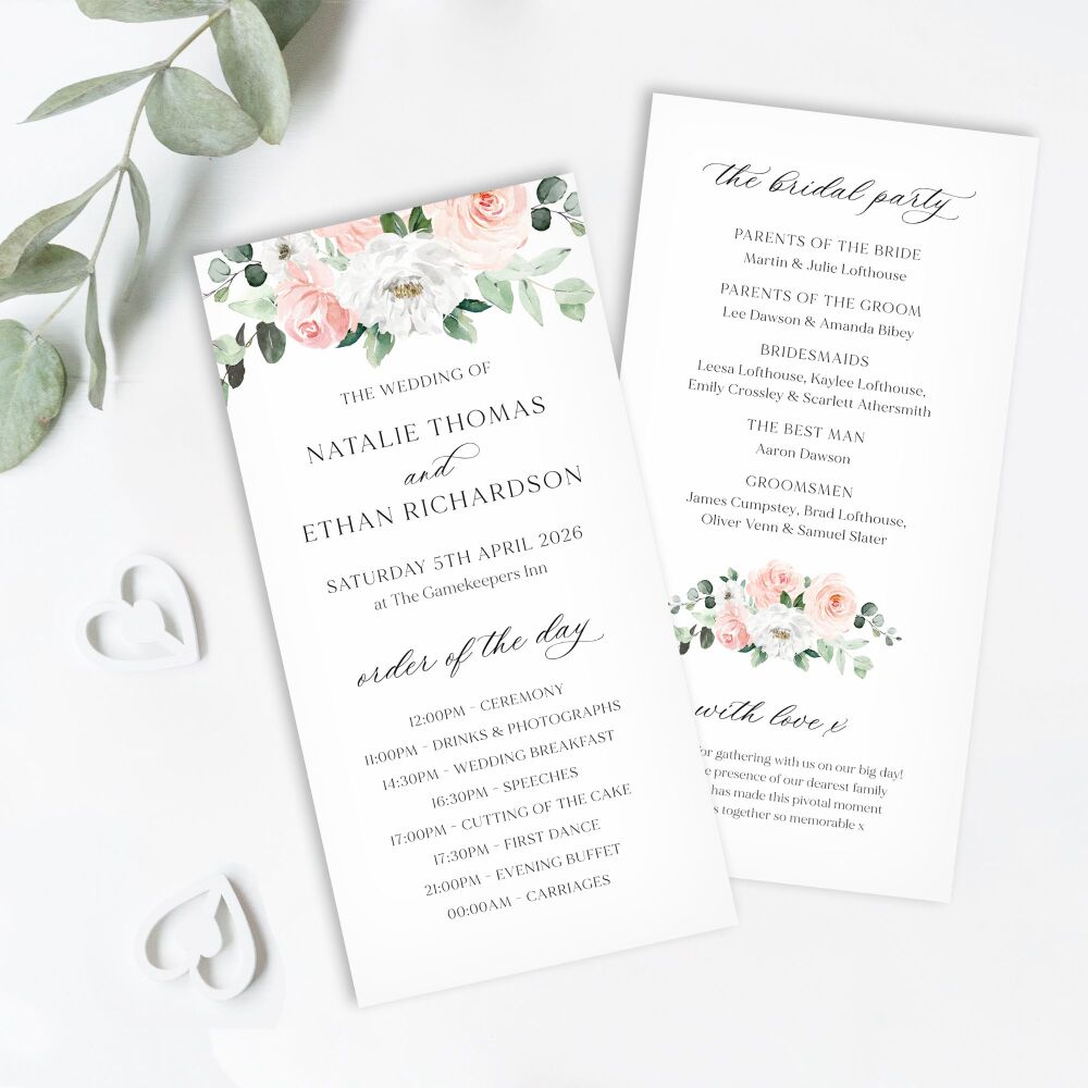Blush Florals & Eucalyptus Order of Service Card