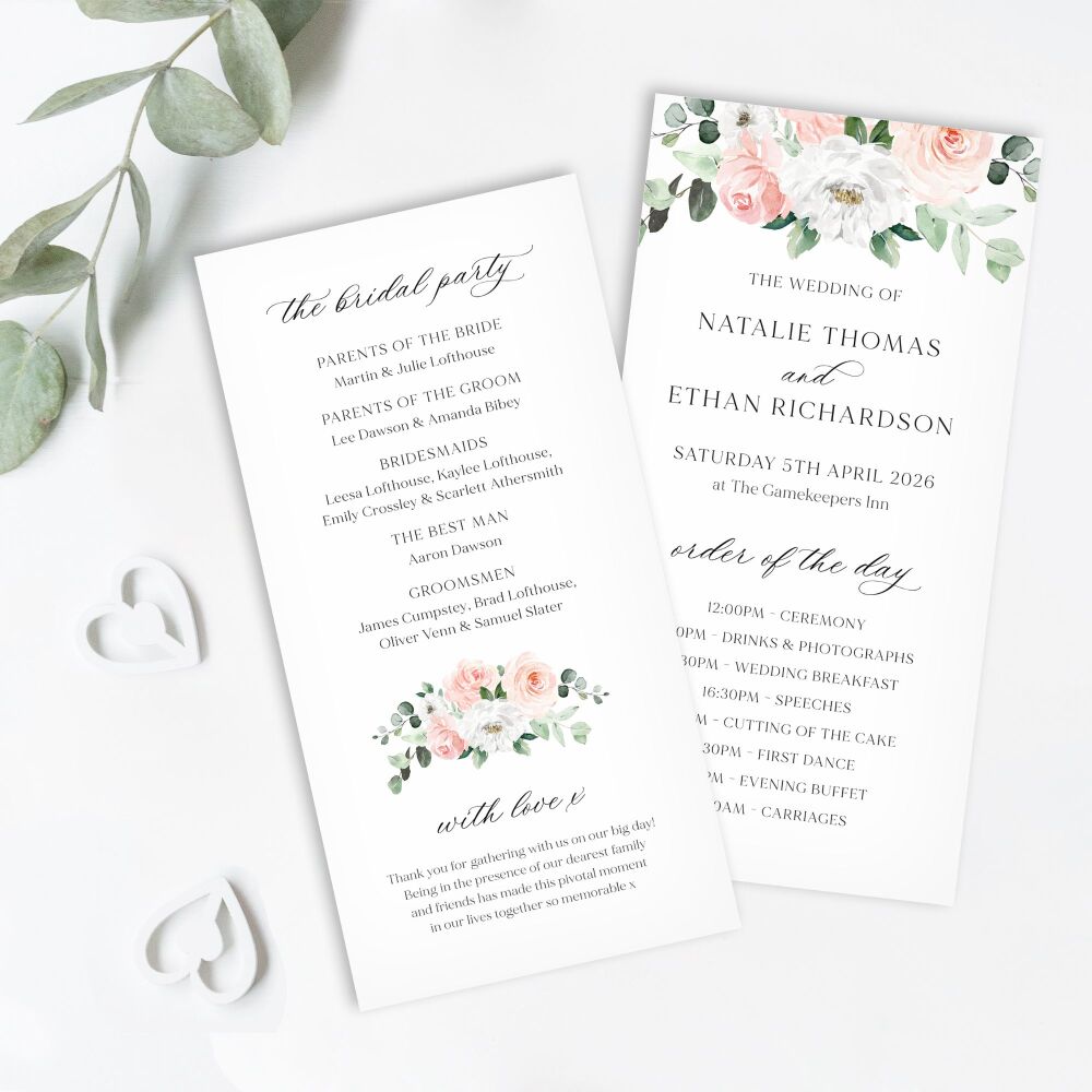 Blush Florals & Eucalyptus Order of Service Card