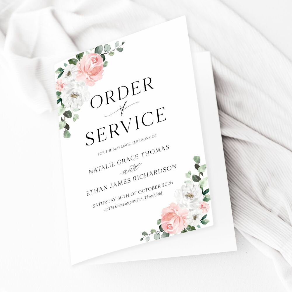 Blush Florals & Eucalyptus Order of Service Booklet