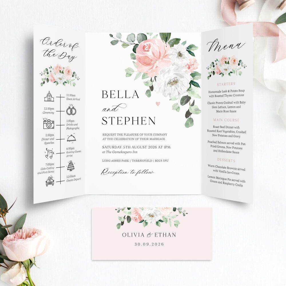 Blush Florals & Eucalyptus Wedding Invitation Sample