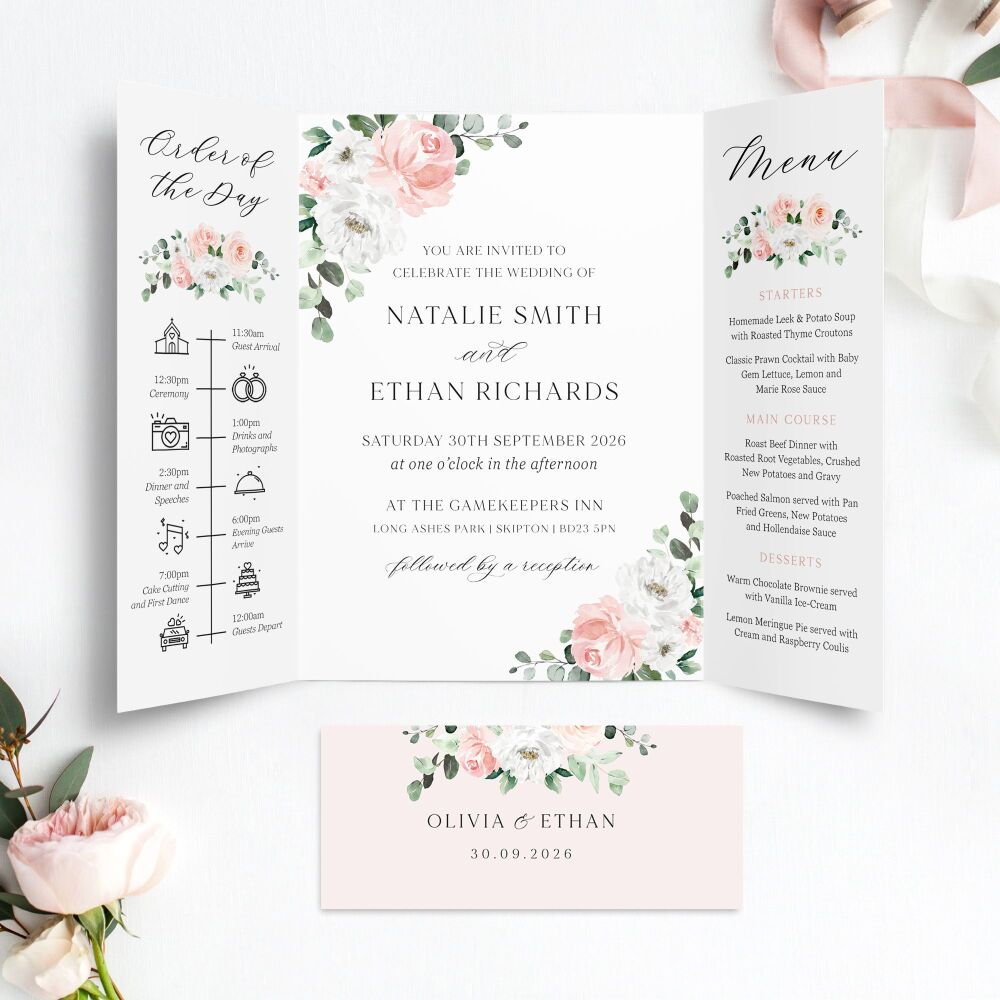 Blush Florals & Eucalyptus Wedding Invitation Sample