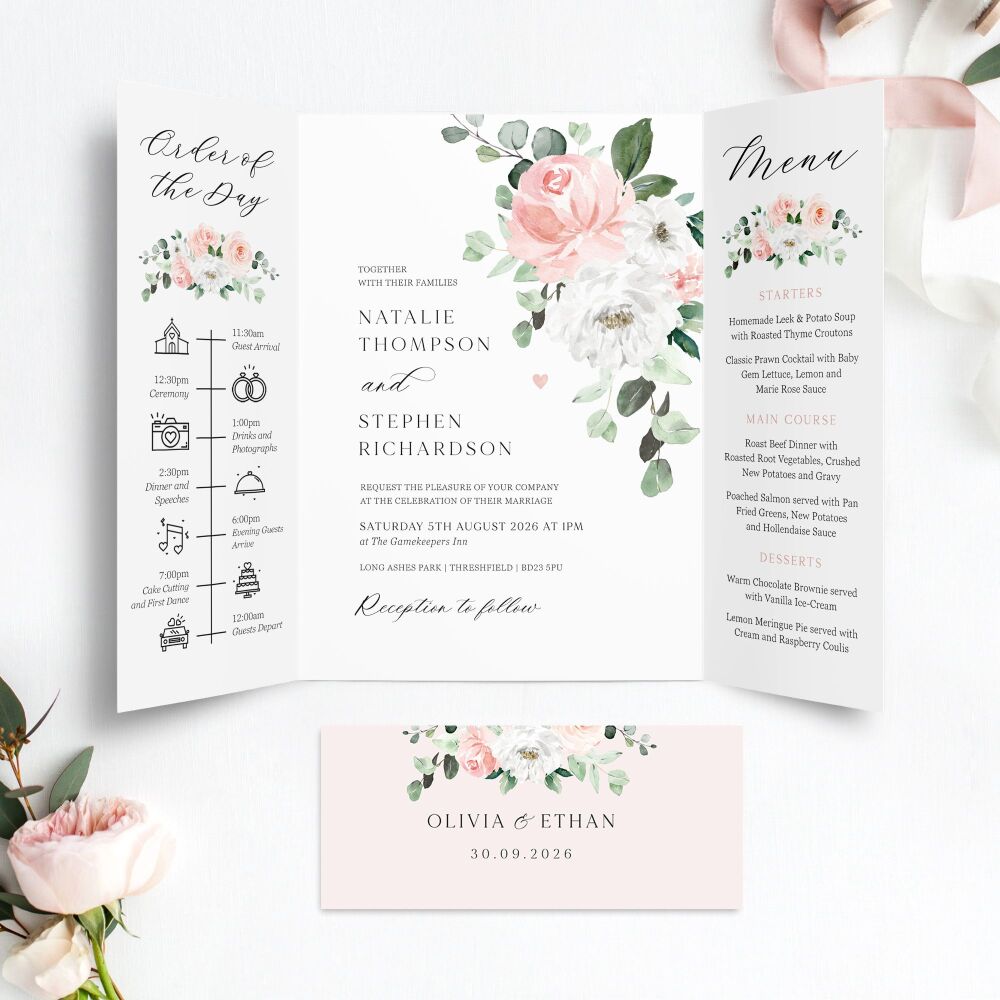 Blush Florals & Eucalyptus Wedding Invitation Sample