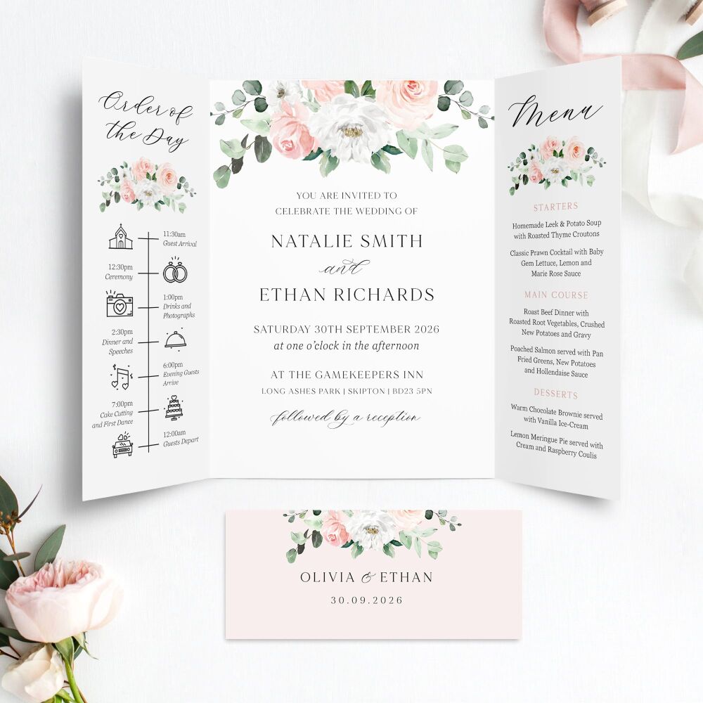 Blush Florals & Eucalyptus Wedding Invitation Sample