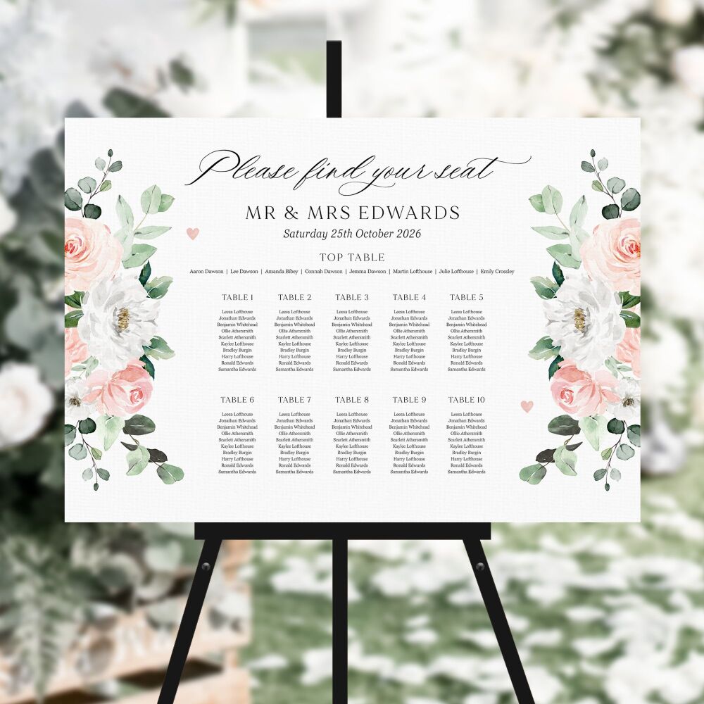 Blush Florals & Eucalyptus Table Plan