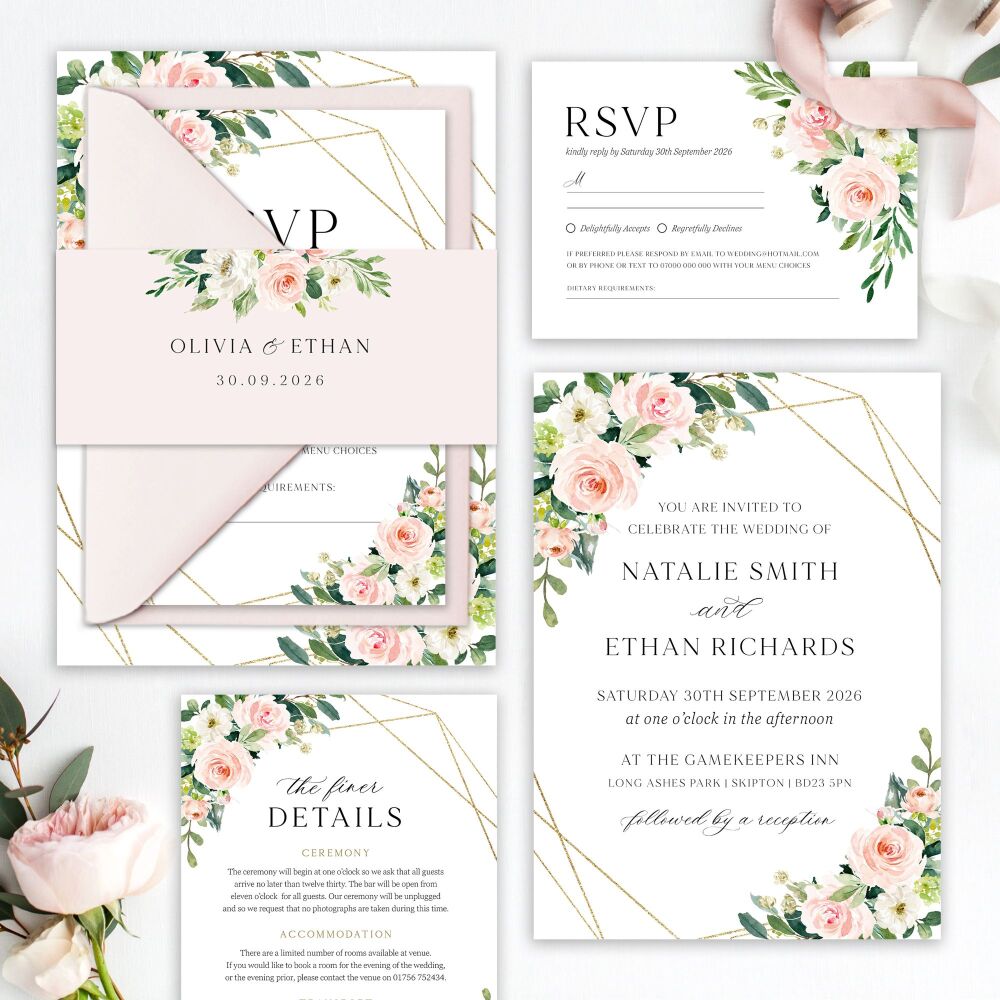 Blush Pink & Gold Wedding Invitation Sample