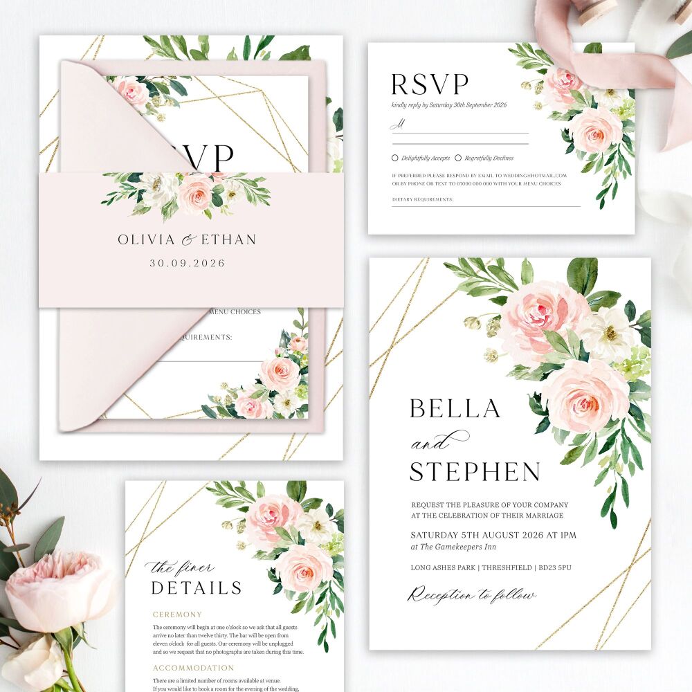 Blush Pink & Gold Wedding Invitation Sample