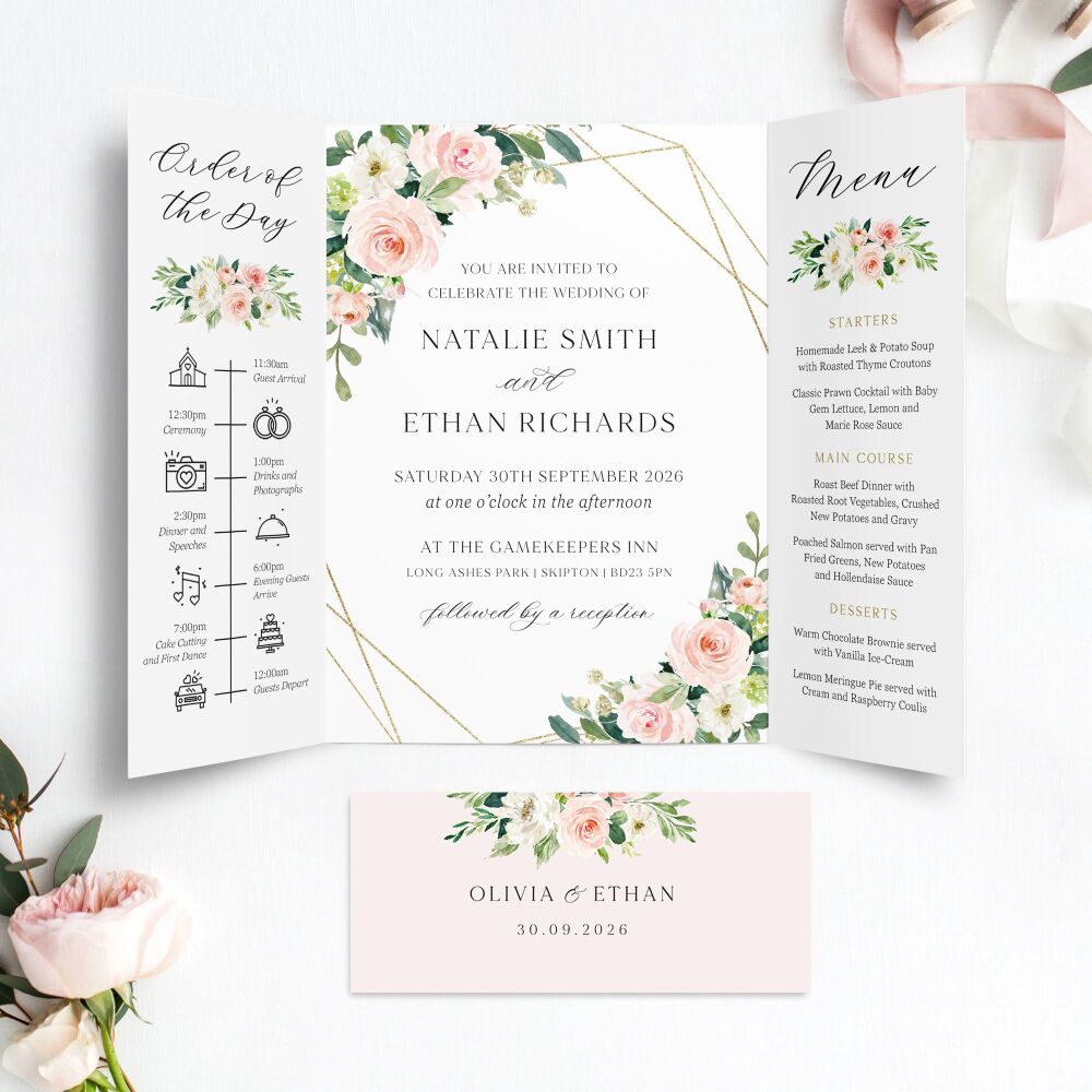Blush Pink & Gold Wedding Invitation Sample