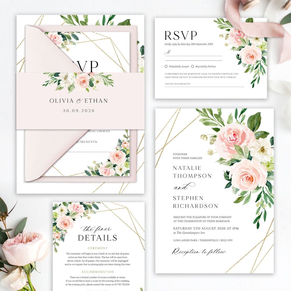 Blush Pink & Gold Wedding Invitation Sample
