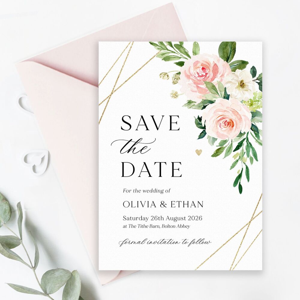 Blush Pink & Gold Save the Date