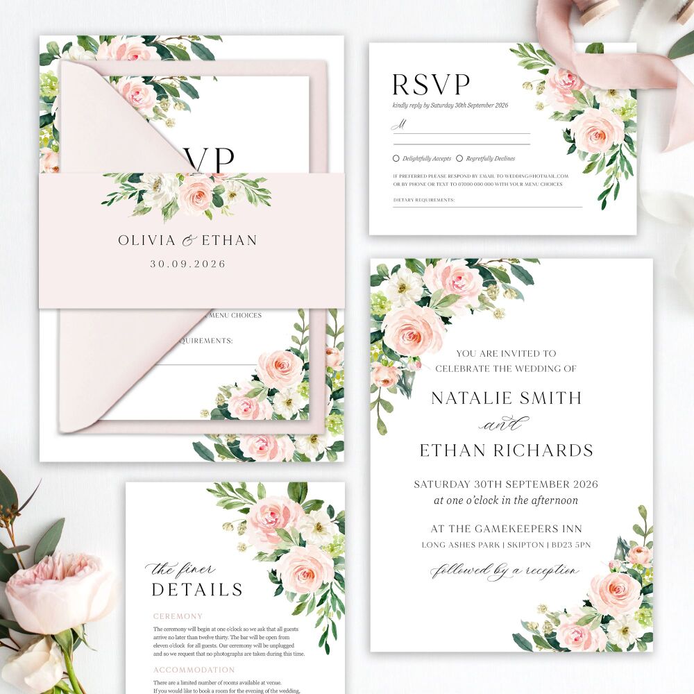 Blush Pink Floral Wedding Invitation Sample