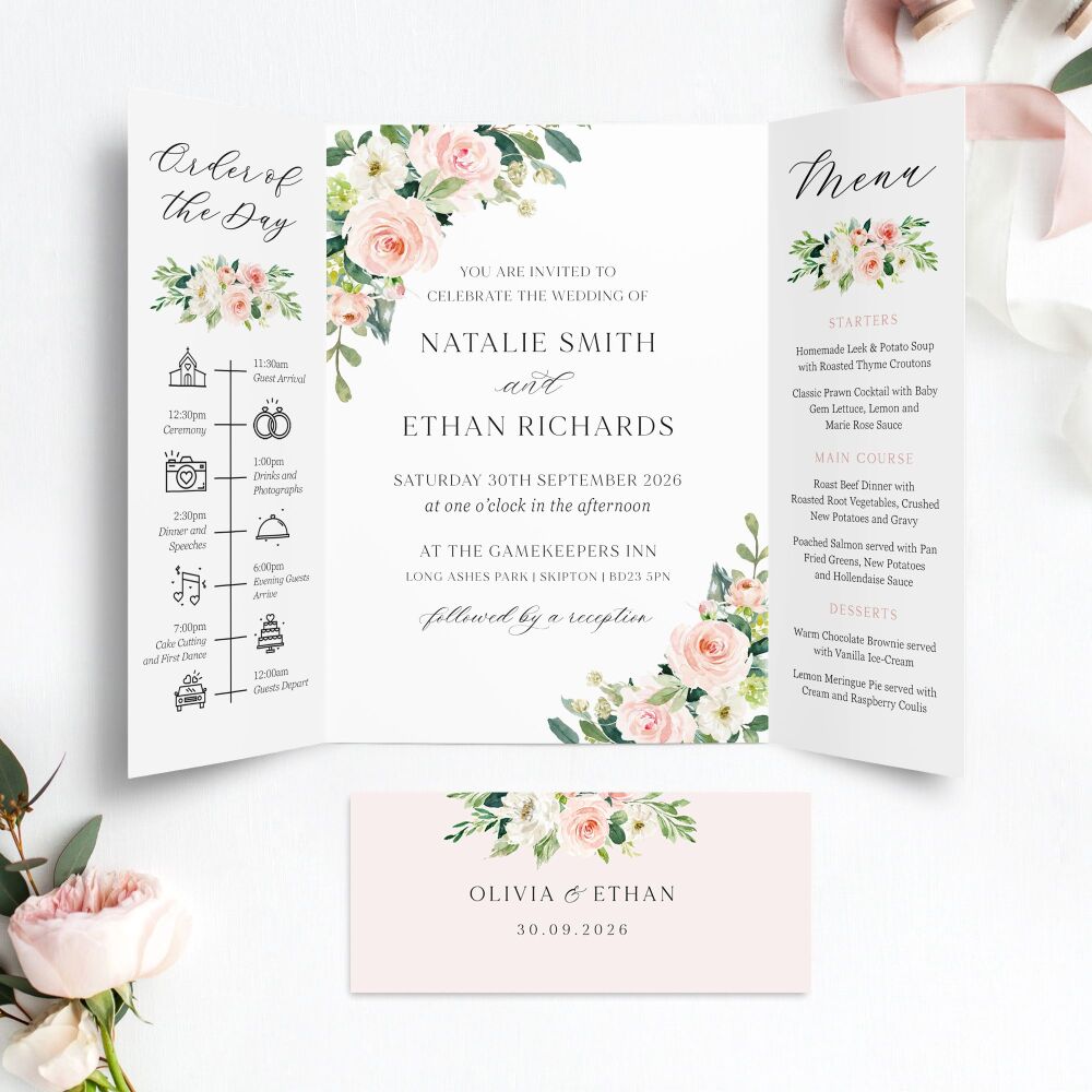 Blush Pink Floral Wedding Invitation Sample