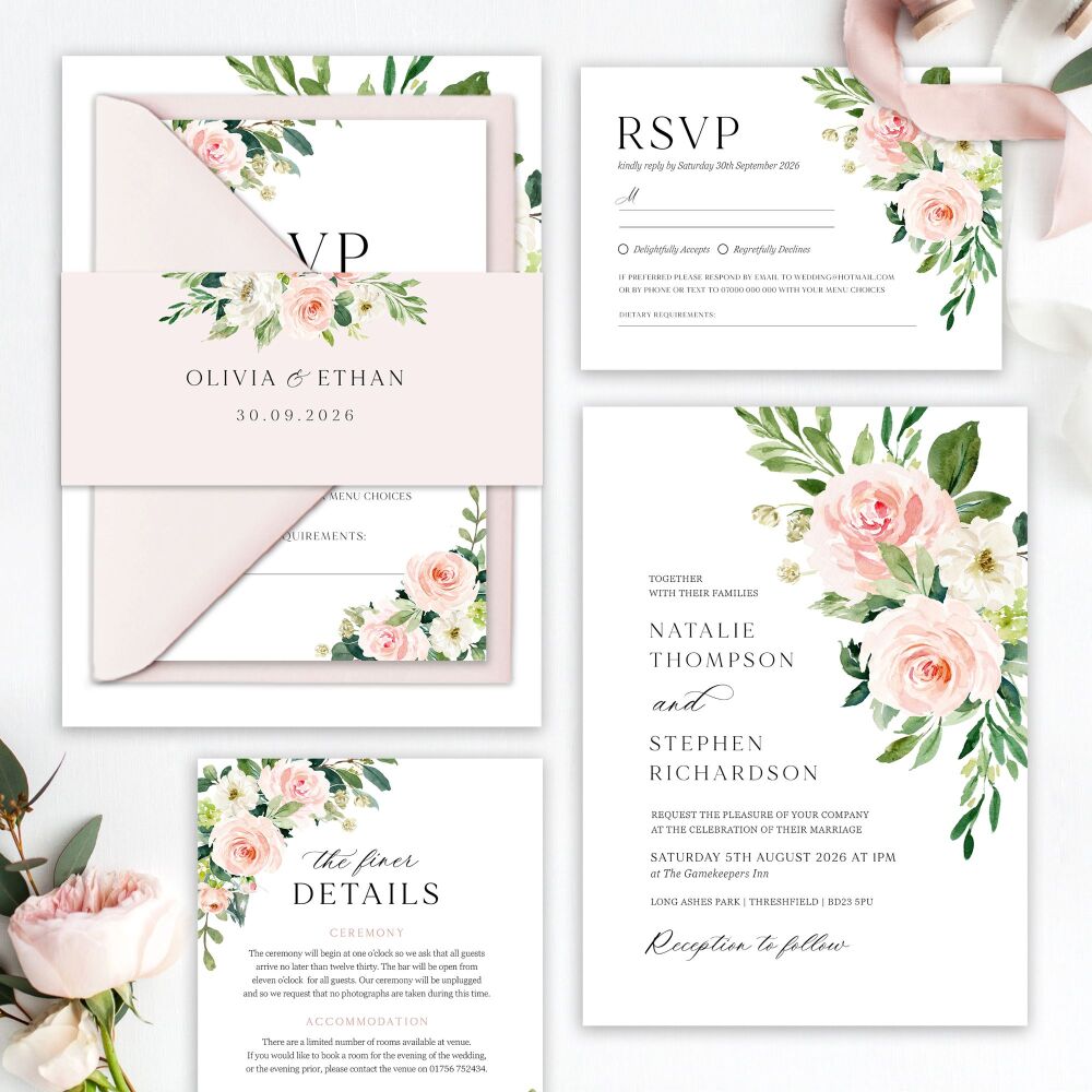 Blush Pink Floral Wedding Invitation Sample