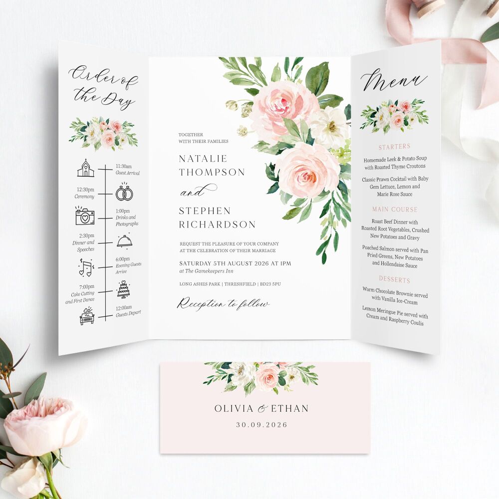 Blush Pink Floral Wedding Invitation Sample