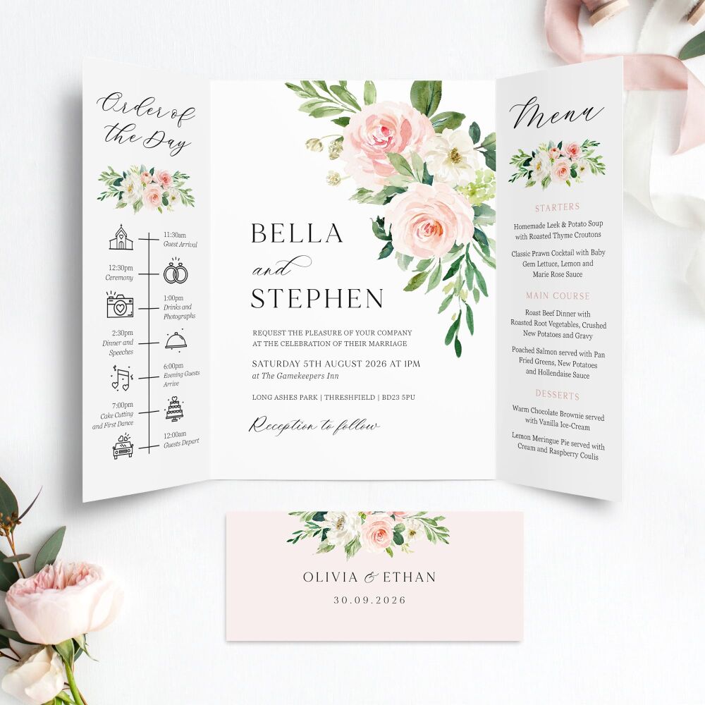 Blush Pink Floral Wedding Invitation Sample