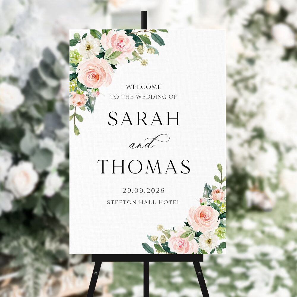 Blush Pink Floral Welcome Sign