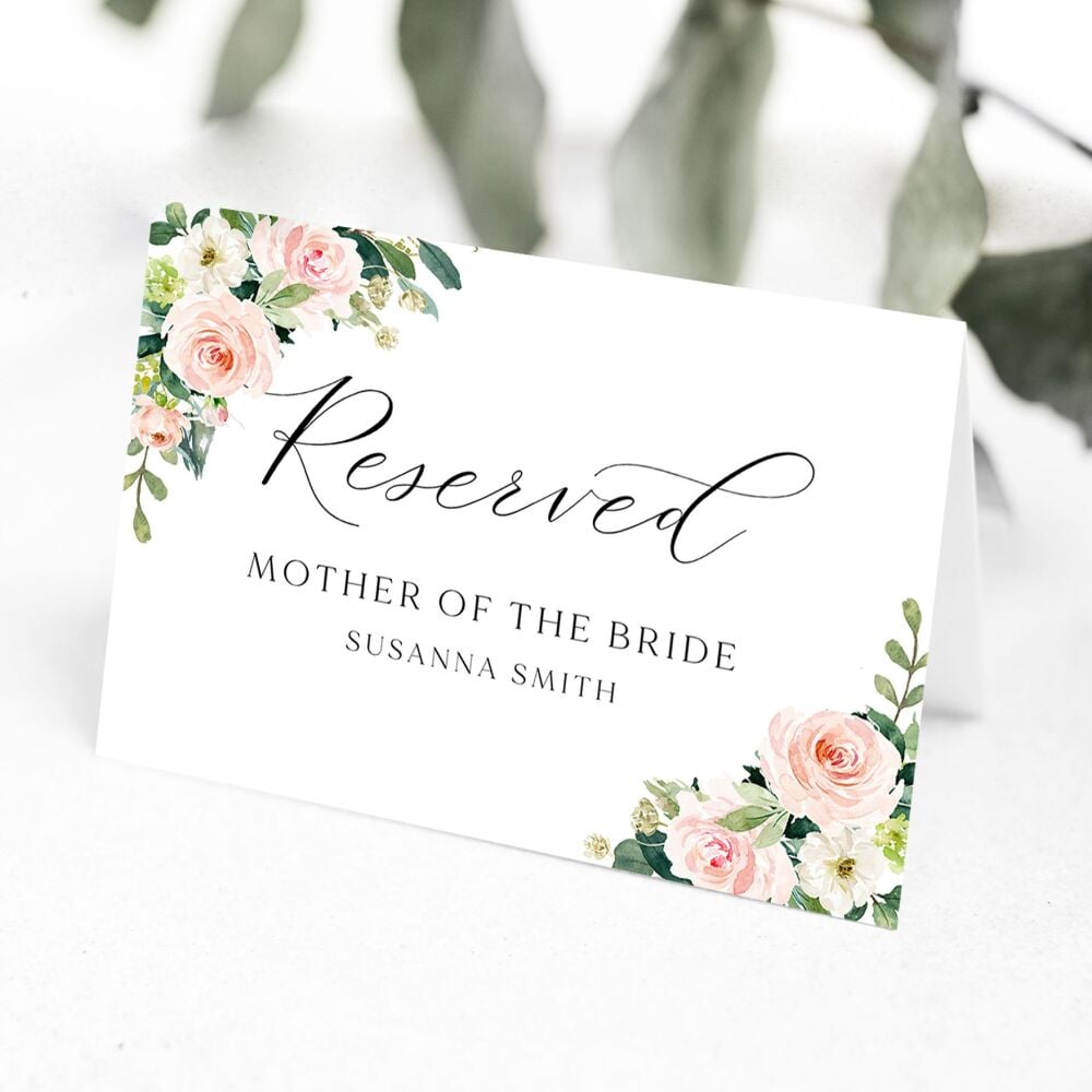 Blush Pink Floral Reserved Seat Card