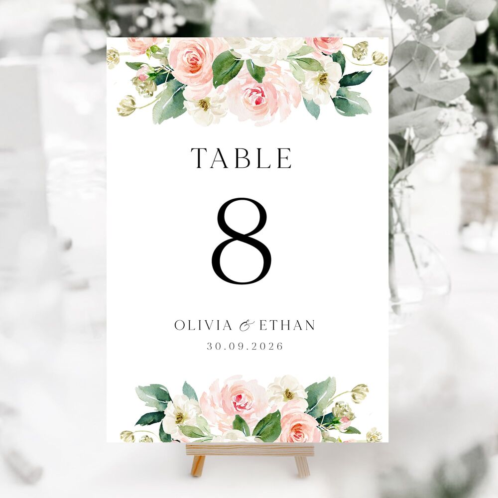 Blush Pink Floral Table Numbers