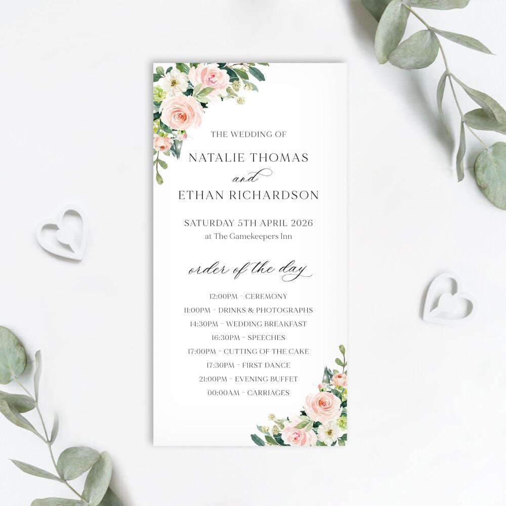 Blush Pink Floral Order of the Day Card