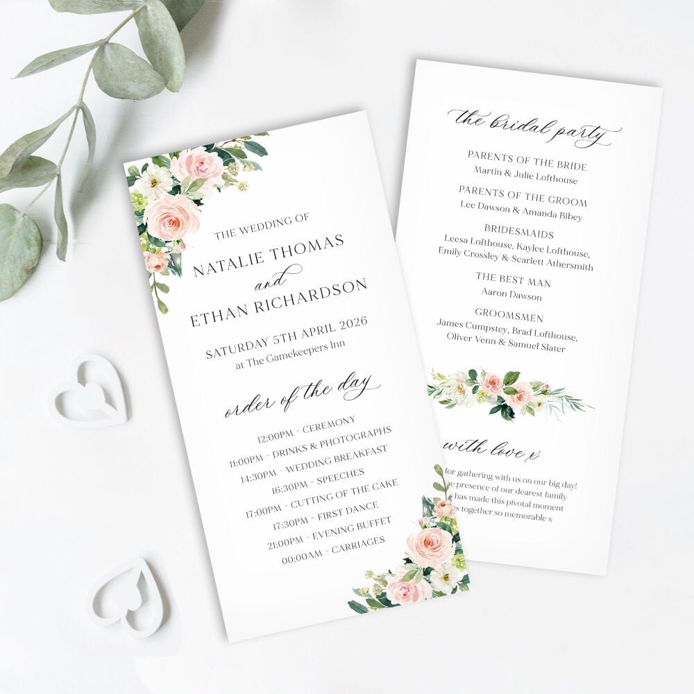 Blush Pink Floral Order of Service Card