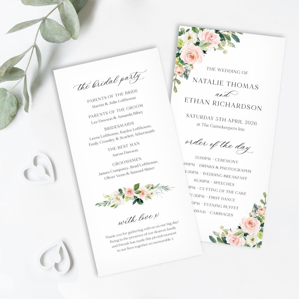 Blush Pink Floral Order of Service Card