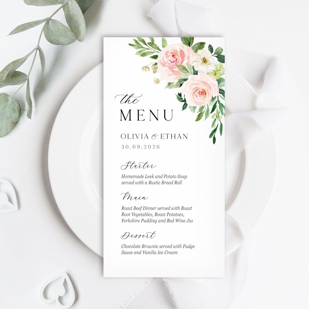 Blush Pink Floral Menu