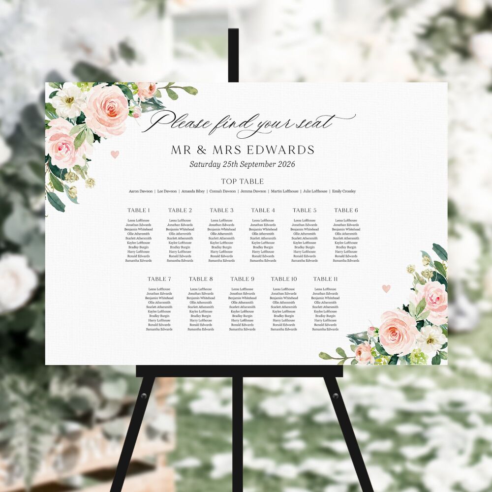 Blush Pink Floral Table Plan