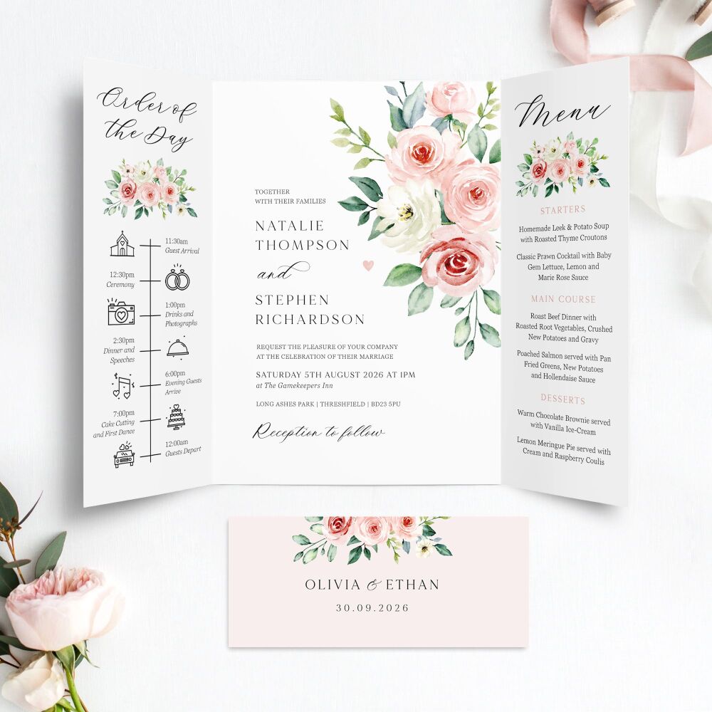 Blush Roses Wedding Invitation Sample