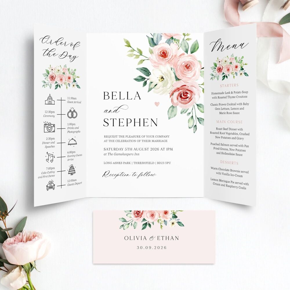 Blush Roses Wedding Invitation Sample