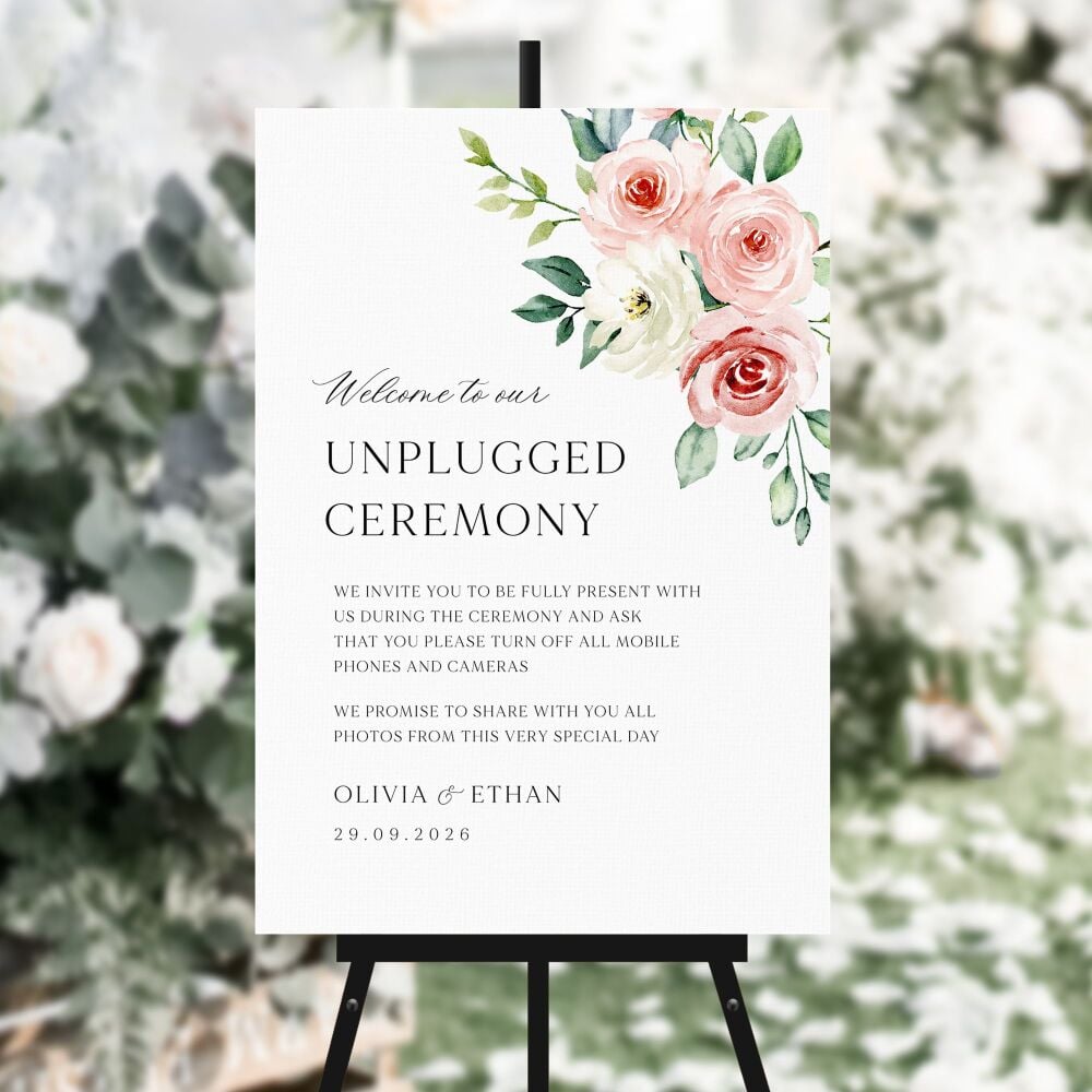 Blush Roses Unplugged Ceremony Sign