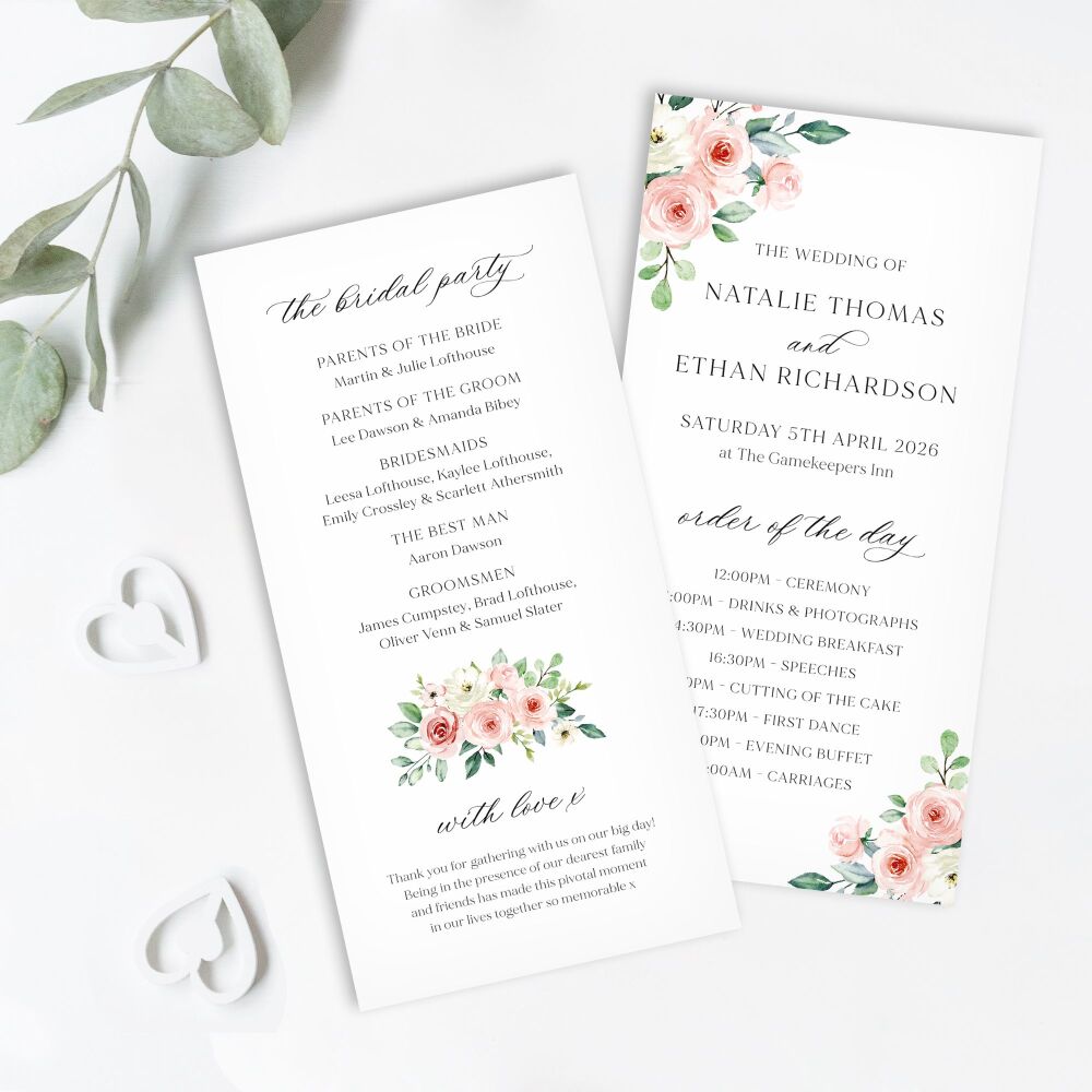 Blush Roses Order of Service Card