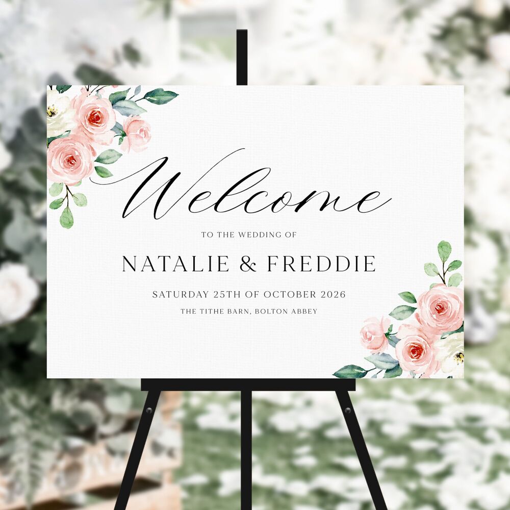 Blush Roses Welcome Sign